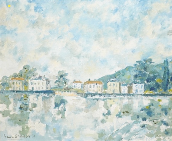 David Stileman (20th. C), harbour view with houses, signed and dated 1970, oil on canvas, 37 x 44cm